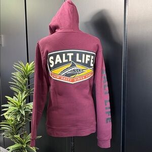 Salt Life Fin Forward fleece lined pullover hoodie, logo sleeve/back,warm,unisex